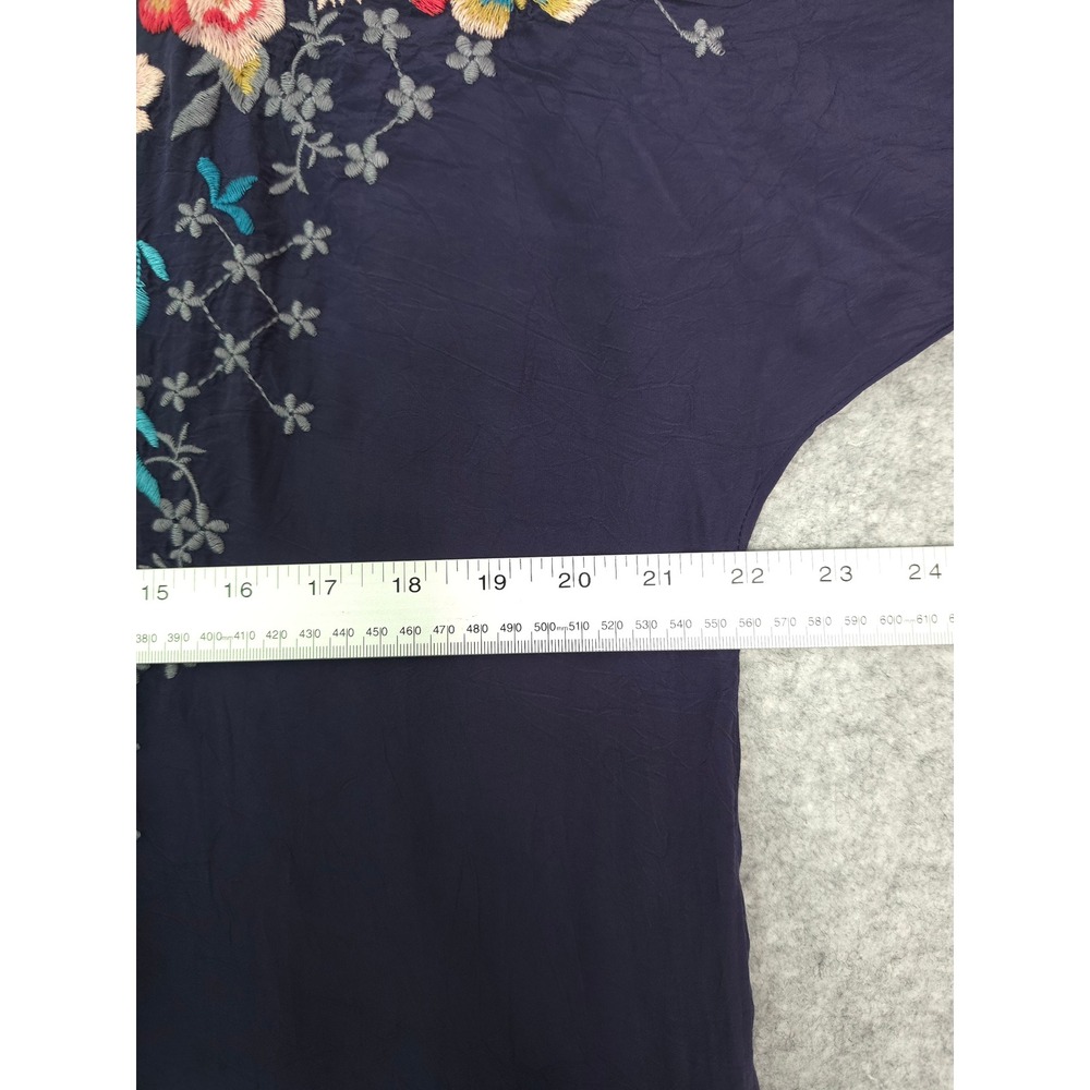 Johnny Was Butterfly Winter Blouse Women Large Embroidered Floral Gravel Blue - Picture 8 of 9